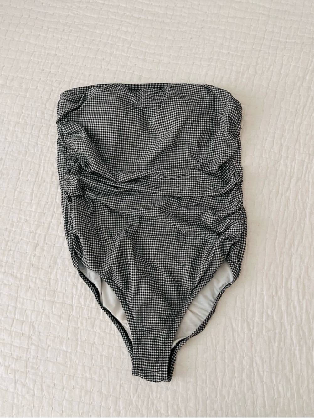 J Crew Black & White Gingham Strapless One-Piece Swimsuit